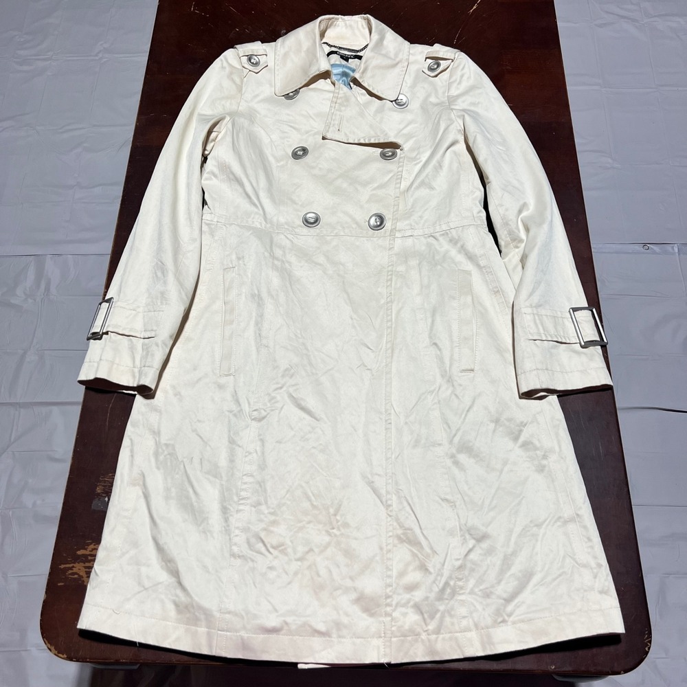 DKNY Womens Cream Double Breasted Trench Coat Size S Cotton Blend Epaulets